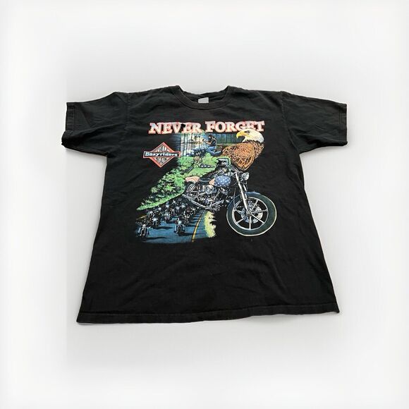 Vintage 90s Anvil Mens Black Easyriders Never Forget Chicago T-Shirt Size L - Picture 1 of 7